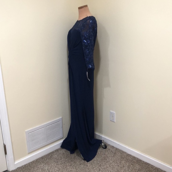 NWT Alex Evenings Formal Maxi Dress Size 6 Navy Blue Knotted Embroidered Gown - Picture 7 of 15
